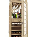 Wooden Wine Cabinet With Glass Door Hanging Wine Glasses And Storage Shelves