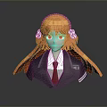 3D Model Game And Movie Character With Orange Long Hair Yellow Eyes And School Uniform