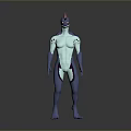 Fantasy SciFi Humanoid Creature Character Standing With Blue Body Cyan Torso Red Crest Purple Markings