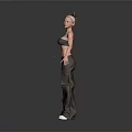 3D Female Character Model With Red Hair Crop Top Tattoos Cargo Pants And White Shoes