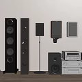 Home Audio System With Floor Standing Bookshelf Wall Mounted Speakers And Stereo Components