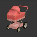 Cute Pink Toy Doll Stroller With Canopy And Storage Basket On Dark Background