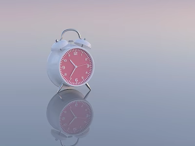 White Alarm Clock With Pink Dial And Bells On Reflective Surface With Soft Gradient Background 3d model