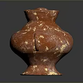 Red Carved Vase Sculpture With Gold Speckles And Textured Surface Design