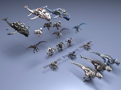 3D Mechanical Reptile Designs Showcasing Robotic Dinosaurs Flying Reptiles and Lizard Models 3d model