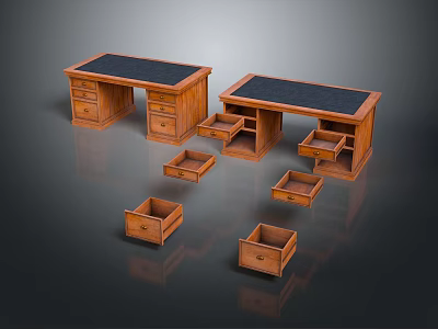 Classic Wooden Office Desk With Spacious Surface Multiple Drawers And Storage Units 3d model
