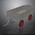 Gray Open Cargo Trailer Featuring Wooden Edges Red Wheels And Trailer Hitch