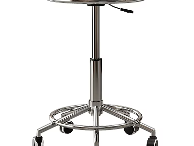 Silver Adjustable Metal Stool With Round Seat And Rolling Wheels Base 3d model