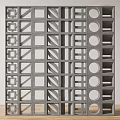 Modern Gray Room Divider With Geometric Square And Circular Cutout Patterns 3d model