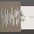 Contemporary Interior Design Partition With Wooden Slats Geometric Pattern And Potted Plant