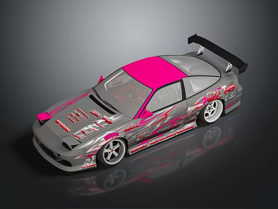 Gray And Pink Modified Sports Car With Rear Spoiler And Body Graphics 3d model