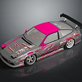 Gray And Pink Modified Sports Car With Rear Spoiler And Body Graphics