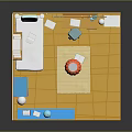 Cartoon Room Interior With Yellow Walls Blue Curtains Bed Desk Chair And Red Balloon