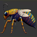 Colorful Mechanical Insect With Yellow Body Blue Eyes And White Striped Wings