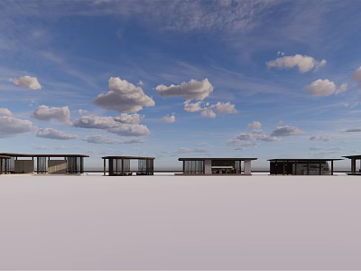 Modern Outdoor Pergola Structures Under Blue Sky With White Clouds 3d model