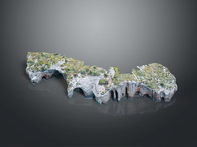 Scenic Rocky Landscape with Lush Vegetation and Natural Arch Formation Reflected on Smooth Surface 3d model
