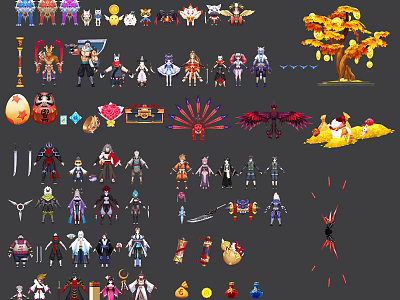 Game and Movie Characters Collection With Various Costumes Weapons And Decorative Items 3d model