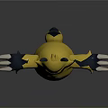 Yellow Cartoon Character 3D Model With Black Lightning Mark Spiked Ears And Extended Arms