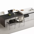 Sleek Modern Bar Counter With Black Top White Cabinets And Dining Chairs