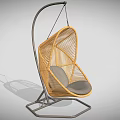 Modern Rattan Hanging Swing Chair With Metal Frame And Gray Cushion