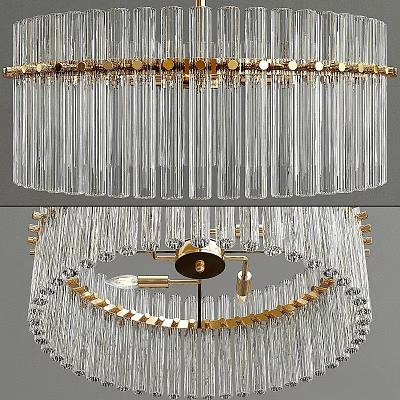 Elegant Modern Crystal Chandelier with Gold Frame and Hanging Pendant Design 3d model