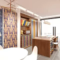 Curtain Fabric Store Interior With Colorful Displays Wooden Counter Shelves And Lighting