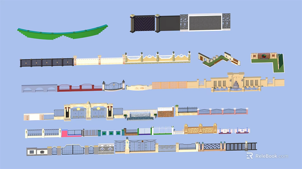 Diverse Building Facade Designs With Decorative Elements And Architectural Details 3d model