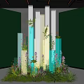 Indoor Landscape With Green Walls Colorful Columns Plants And Ceiling Lights