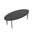 Modern Oval Dark Brown Dining Table With Wooden Surface And Metal Legs