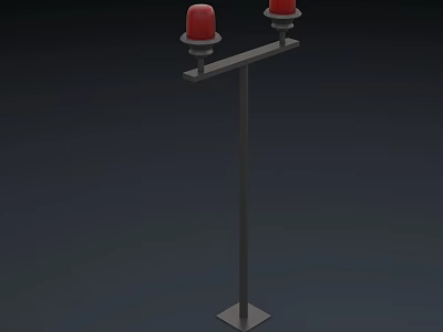 Outdoor Light Featuring Double Red Shades On Metal Pole With Square Base 3d model