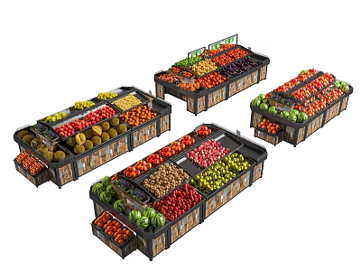 Fruit Store Display With Colorful Fresh Fruits On Neatly Arranged Shelves 3d model