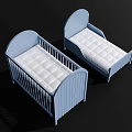Two Blue Wooden Children's Beds with Curved Headboards and White Mattresses