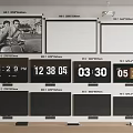 Multiple Wall Mounted TVs with Digital Time Display and Projection Screens 3d model