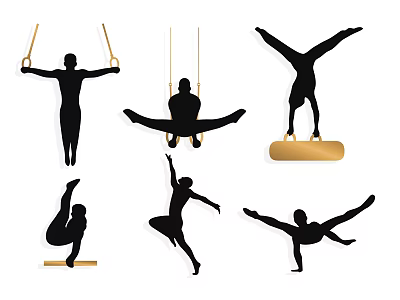 Yoga Sports Fitness Gymnastics Competition Workout Wall Decorative Elements Icon Silhouette Figure Posture Action Black and White Silhouette 3d model