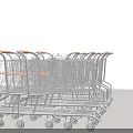 Multiple Wire Mesh Shopping Carts With Orange Handles And Metal Frames 3d model