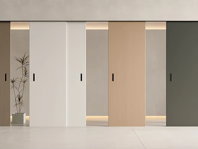Modern Interior Design With Various Colored Sliding Doors In Wooden White And Gray Finishes 3d model