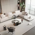 Modern Minimalist Sofa And Coffee Table Set With Floor Lamp And Floor To Ceiling Windows
