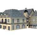 Classic Traditional Detached Villa Featuring Sloped Roof Timber Frame Tower And Chimneys Design