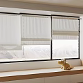 White Roller Blinds Covering Window With Mountain View And Wooden Windowsill Toy Dinosaur
