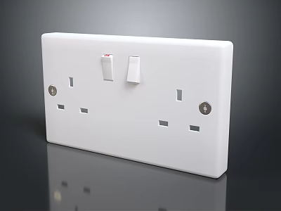 White Modern Electrical Switch Panel With Double Switches And Power Sockets 3d model