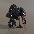 Dark Alien Creature With Spiked Exoskeleton Sharp Claws Red Eyes And Bloody Dripping