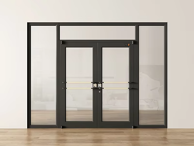 Modern Glass Entrance Door With Double Panels Black Frame And Clear Design 3d model