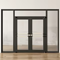 Modern Glass Entrance Door With Double Panels Black Frame And Clear Design