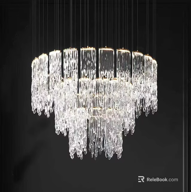 Modern Crystal Chandelier With Long Clear Glass Drops And Circular Hanging Design 3d model 
