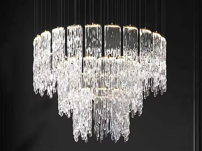 Modern Crystal Chandelier With Long Clear Glass Drops And Circular Hanging Design 3d model