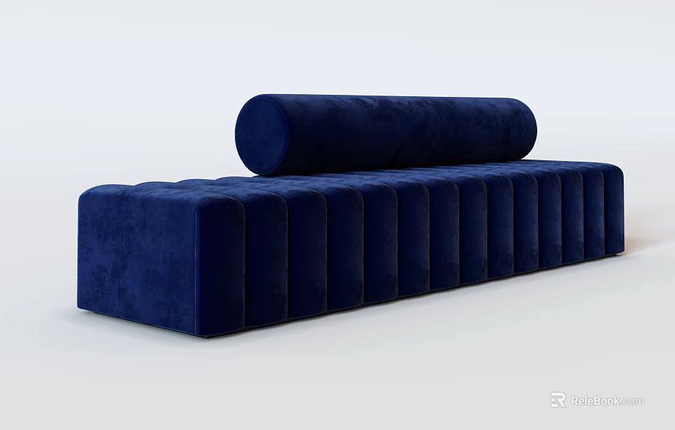 Modern Navy Blue Velvet Sectional Sofa With Cylindrical Backrest And Rectangular Seat Sections 3d model