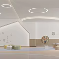 Kindergarten Interior Design With Circular Ceiling Lights Large Windows Curved Walls And Colorful Seats