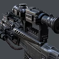 Tactical Assault Rifle With Metallic Finish Scope Magazine Handguard And Accessories