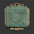 Turquoise And Gold Decorative Storage Box With Geometric Patterns And Ornate Details