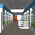 Wellness Products Store With Blue Shelves Organized Layout And Cashier Counter